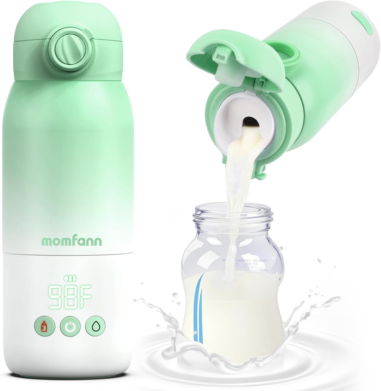 Momfann portable bottle warmer front view in sage green