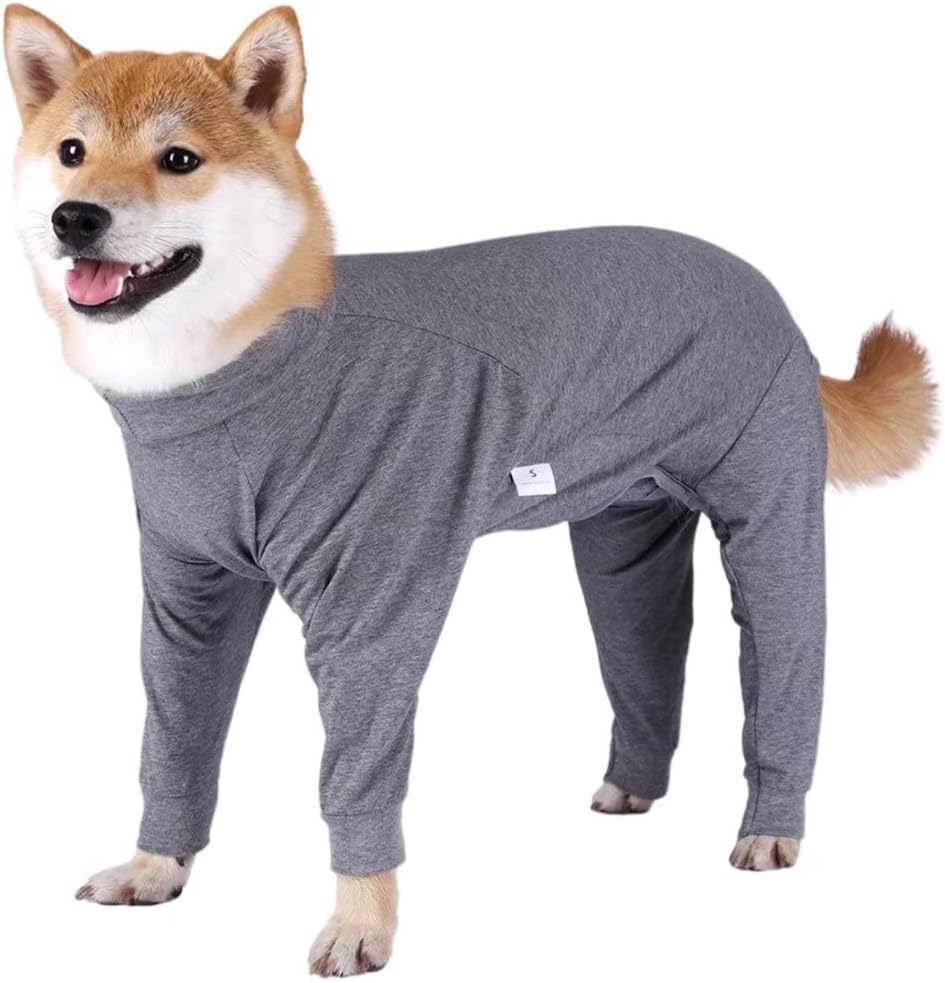 Xqpetlihai dog surgery recovery suit grey medium front view on a recovering dog