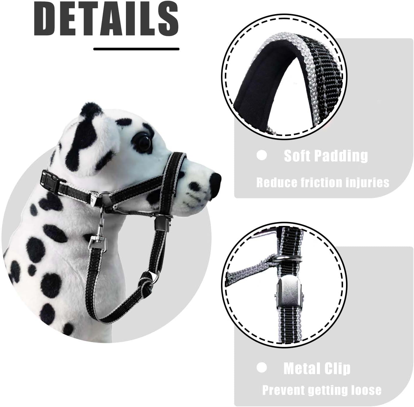 Reflective safety features on Ohveeca dog face harness