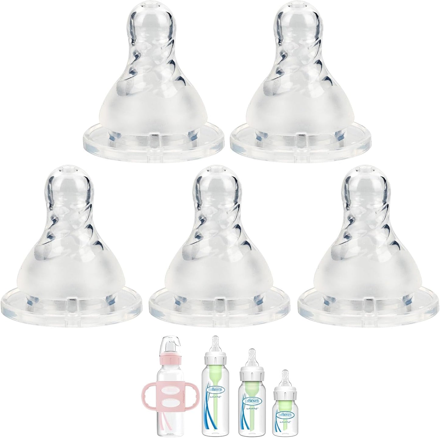Joyfeed medium flow silicone nipple for narrow baby bottle front view packaged set