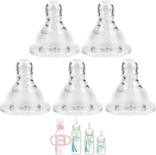 Joyfeed medium flow silicone nipple for narrow baby bottle front view packaged set