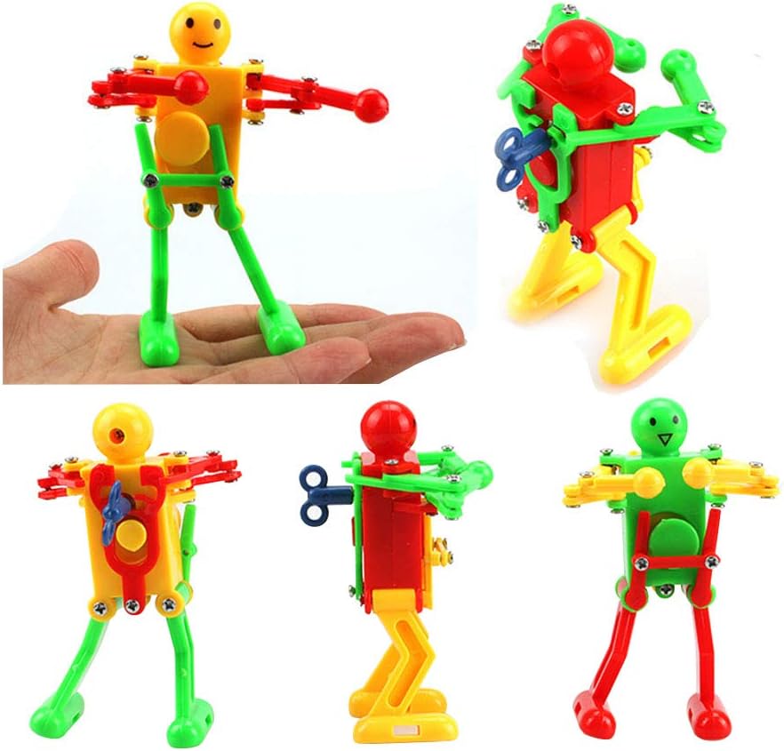 M Joy Decor funny spring wind up dancing walking robot toy front view package set
