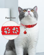 TagME custom engraved feline collar with high visibility reflective paw print patterns