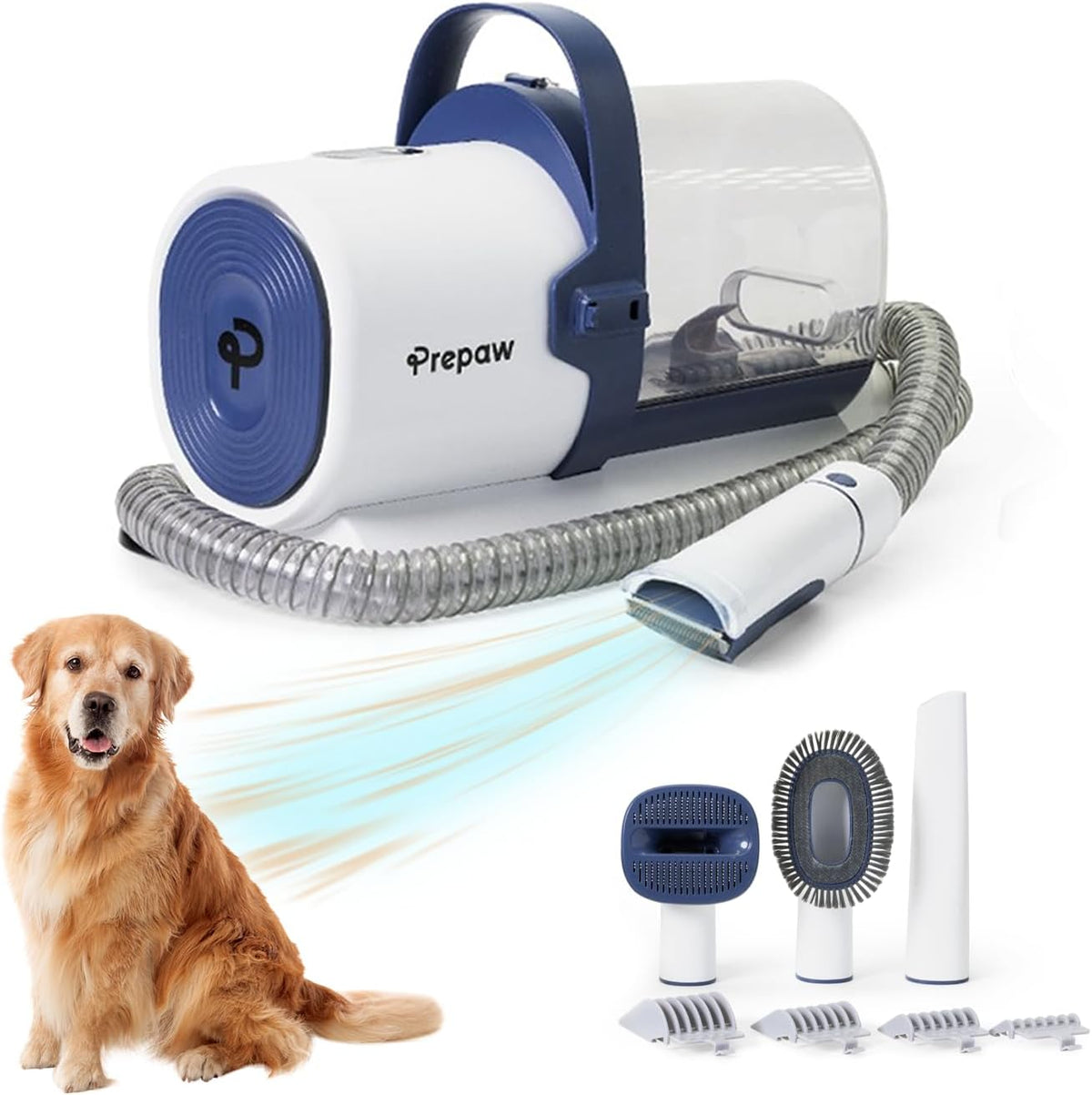 Simple Way Prepaw 4-in-1 pet grooming kit with vacuum front view showing the main unit and suction hose.