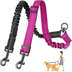AutoWT Two Dog Lead front view showing the black and fuchsia nylon straps.