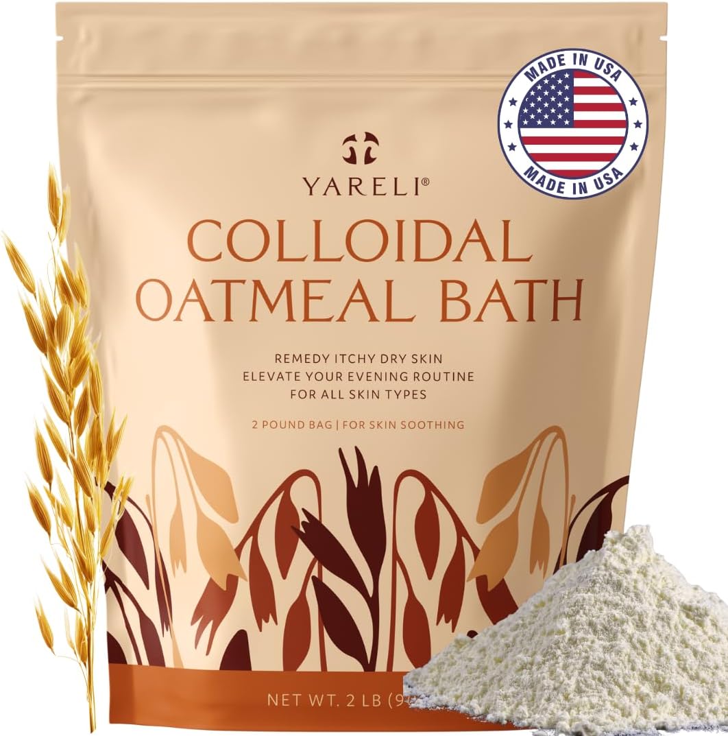 YARELI Colloidal Oatmeal bath powder front view packaging for eczema skin relief