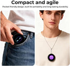 Dwolm sixty language real time voice translator showing sleek circular design with built in microphone layout