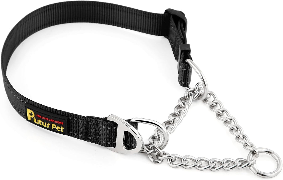 Plutus Pet martingale dog collar front view black training collar