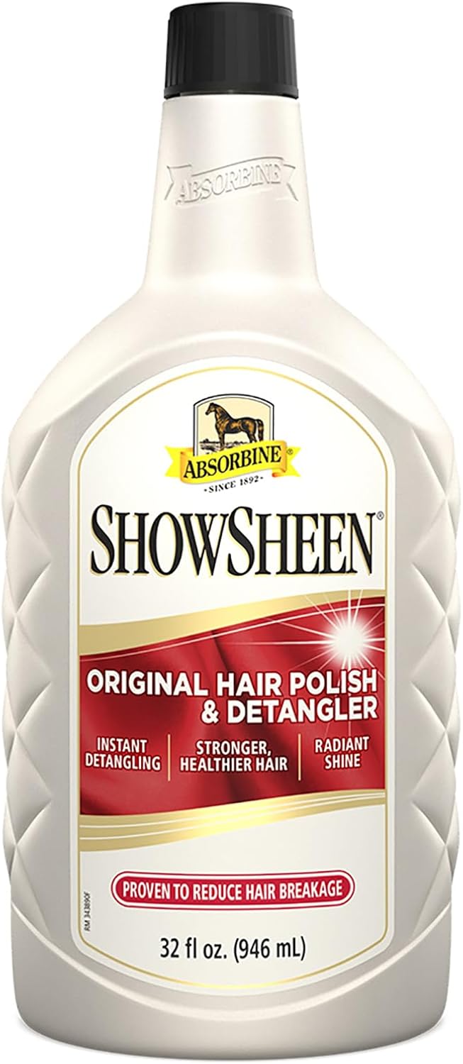 Absorbine ShowSheen dust repellent hair polish bottle side profile view