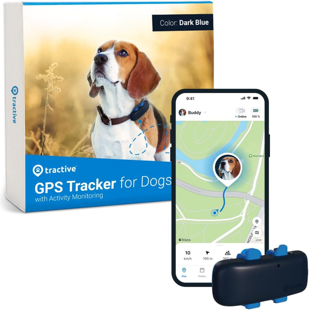 Tractive GPS Dog Tracker in Dark Blue front view for pet safety