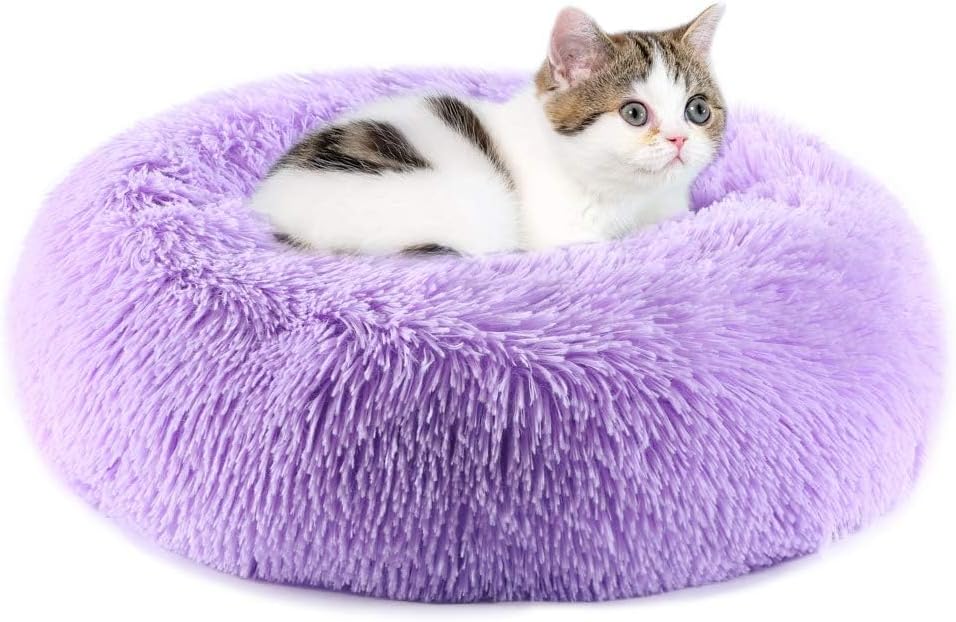 Cat Beds for Indoor Cats - Cat Bed Washable 20/24 inches, Dog Beds for Small Medium Dogs, Anti Anxiety Round Fluffy Plush Faux Fur Pet Bed, Thick Bottom (Pink, Medium) - Image 14