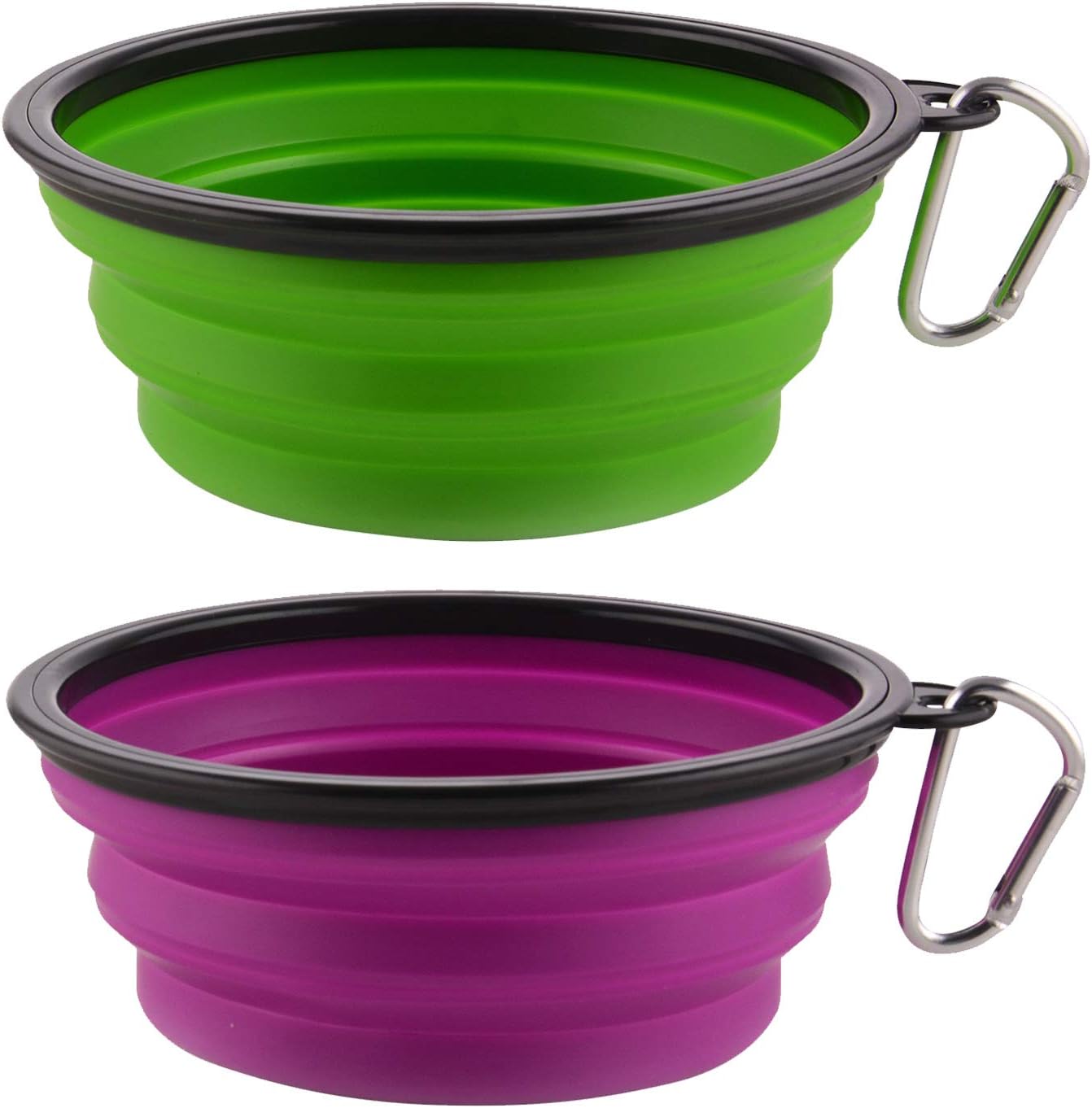 Guardians large collapsible dog bowls front view purple and green travel dishes