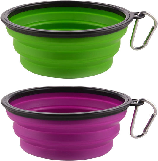 Guardians large collapsible dog bowls front view purple and green travel dishes