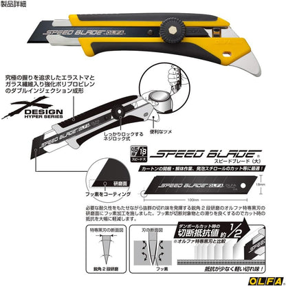 OLFA 226B professional utility cutter showcasing the secure ratcheting screw-lock mechanism and eighteen millimeter blade.