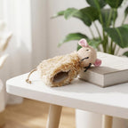 Close up of the durable shaggy fur and natural jute tail on the Ipetboom cat toy.