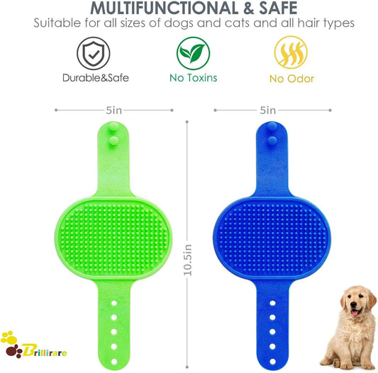 Brillirare pet shampoo brush with adjustable handle for comfortable palm grip.