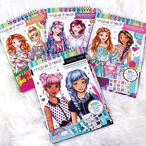 Detailed shot of the colorful puffy stickers and fashion accessories inside the Make It Real girls activity book.