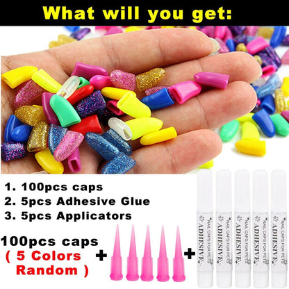 Components of Victhy dog nail grooming kit including applicators and adhesive