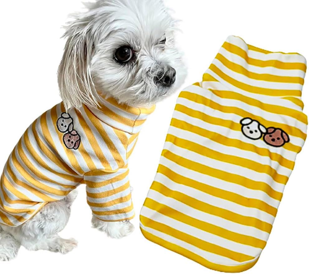 Turtleneck Dog Shirt Cute Doggie Embroidery Super Soft Dog Sweatshirt Stretchy Striped Puppy Pullover for Cats Small Medium Large Dogs (X-Large, Brown Striped) - Image 9