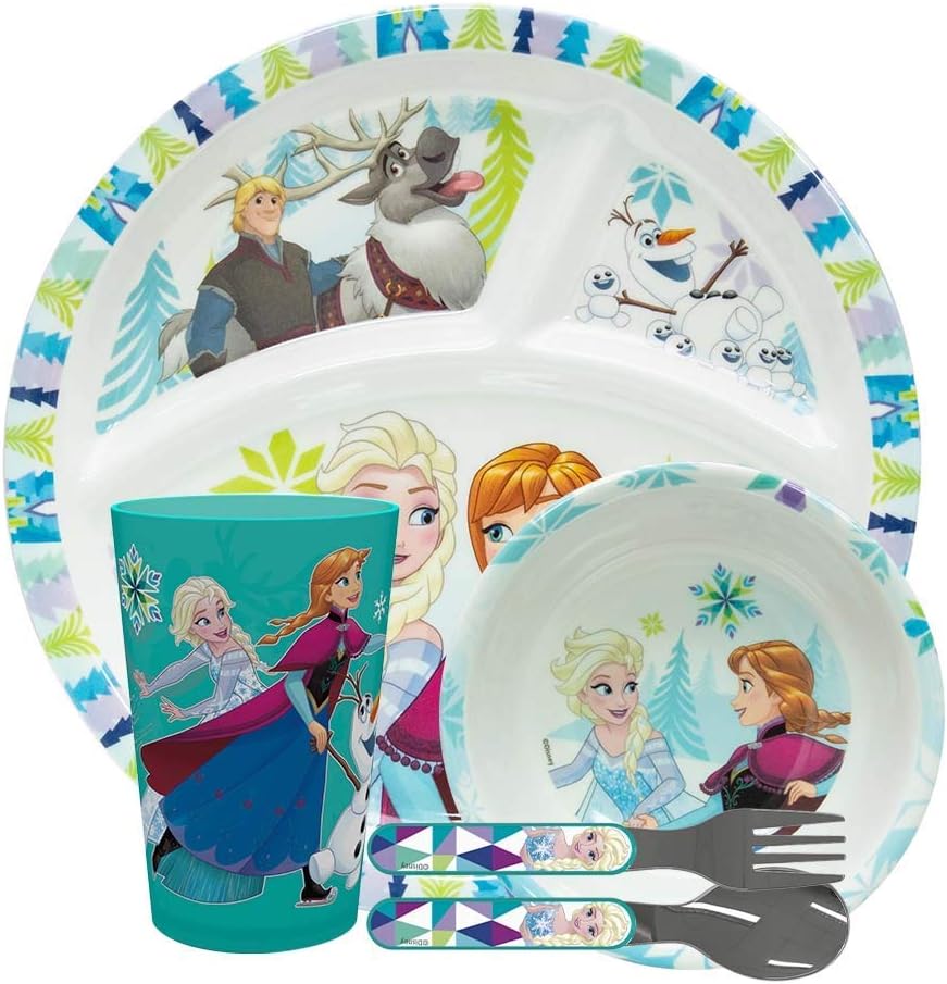 Zak Designs Disney Frozen 5 piece kids dinnerware set front view