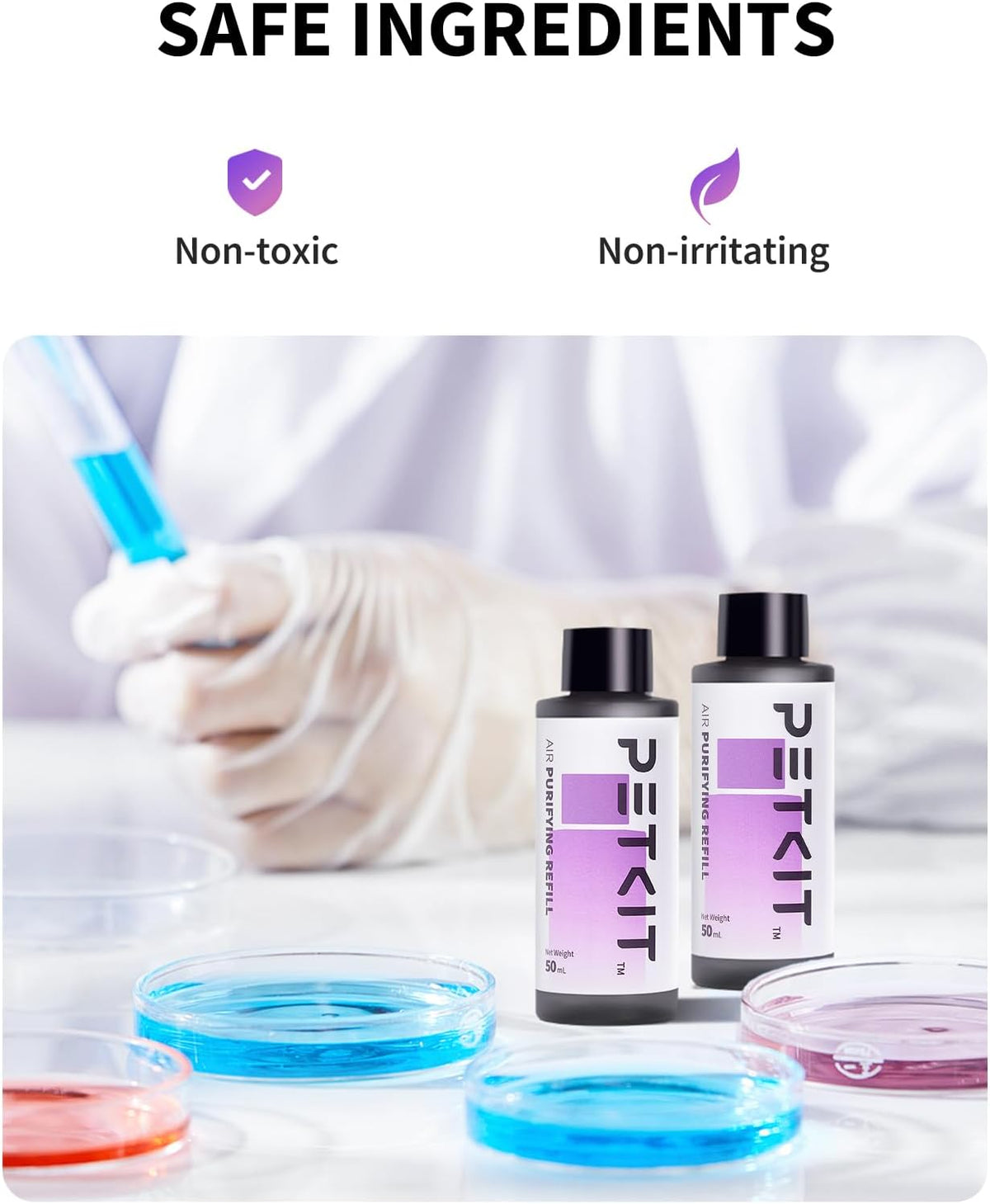 Four fifty-milliliter replacement bottles of PETKIT purifying liquid for automatic cat litter boxes