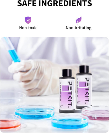 Four fifty-milliliter replacement bottles of PETKIT purifying liquid for automatic cat litter boxes