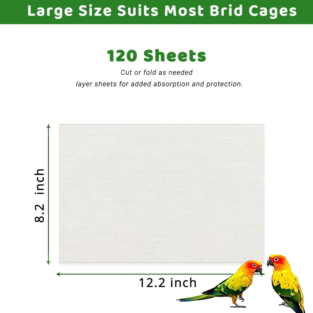 ZIQON 120 Pcs Bird Cage Liner Papers Big Size Cage Paper Liners Disposable Cage Paper Liners Precut Absorbent Cushion Pad Mat Accessories for Pet Bird Parrot (White, 12.2x8.2 inch) - Image 2