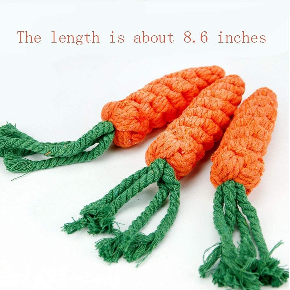 HESUILONG handmade cotton braided puppy toys designed like carrots with green leaf tops for small dogs
