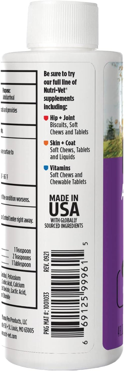 Nutri-Vet 4 ounce anti-diarrhea liquid bottle label