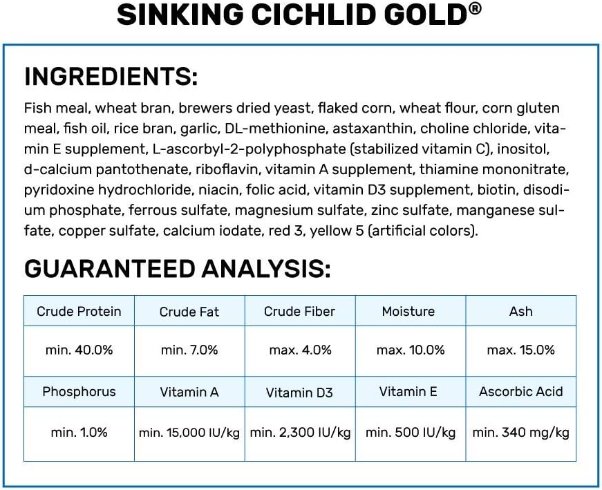 Back of Hikari Cichlid Gold packaging with ingredients