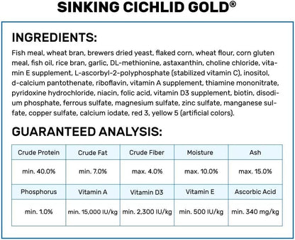 Back of Hikari Cichlid Gold packaging with ingredients