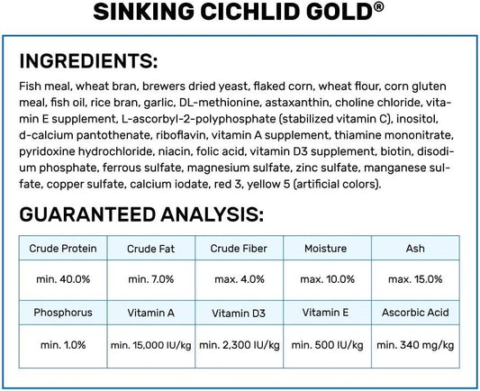 Back of Hikari Cichlid Gold packaging with ingredients
