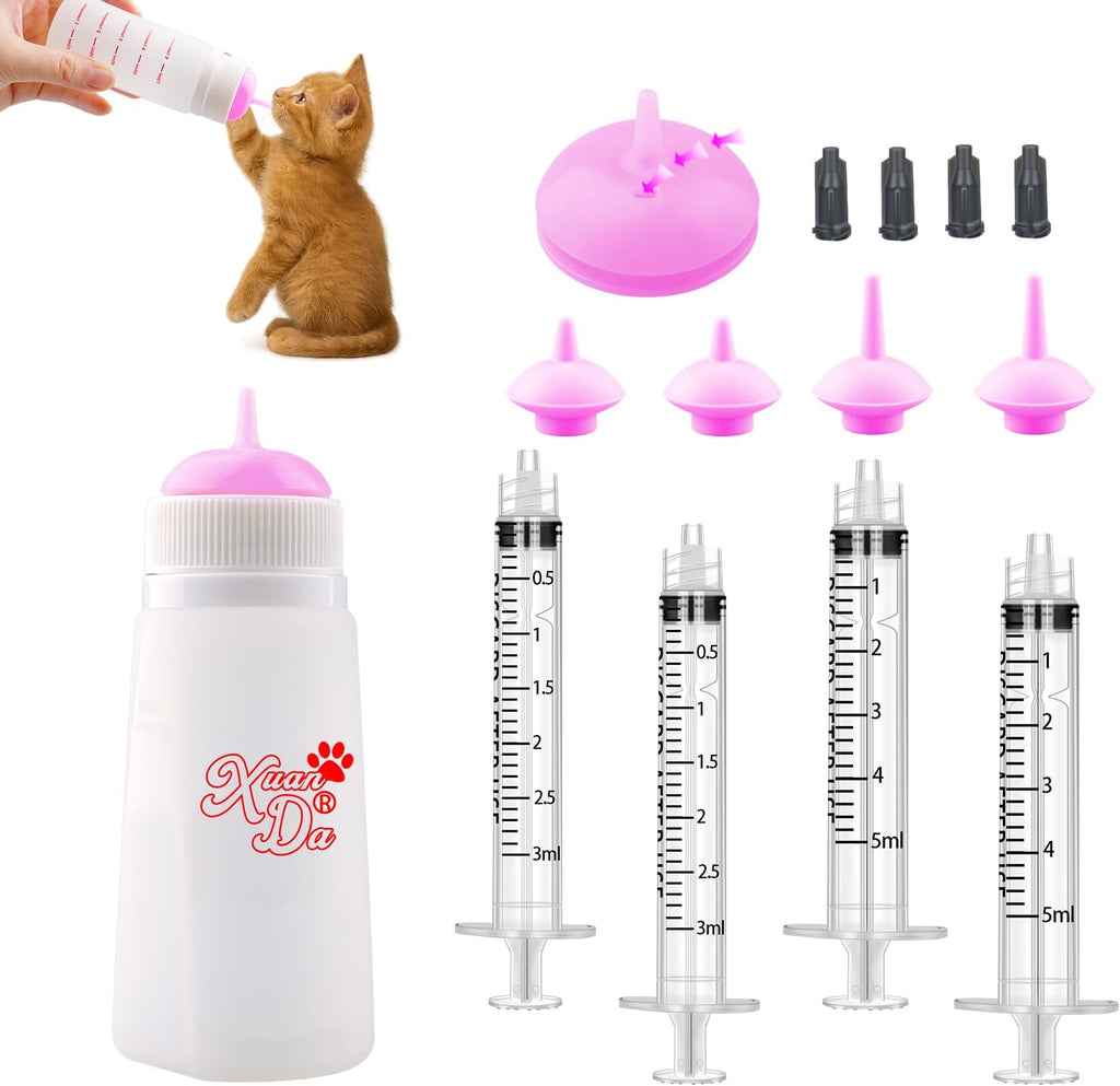Kitten Bottle Feeding kit with Feeding Nipple and Syringe, Soft Silicone Nursing Pet Feeding Bottle, Ventilation Valve Resistant Tearing for Small Puppies, Kittens, Rabbit (M Nipple-Yellow) - Image 10