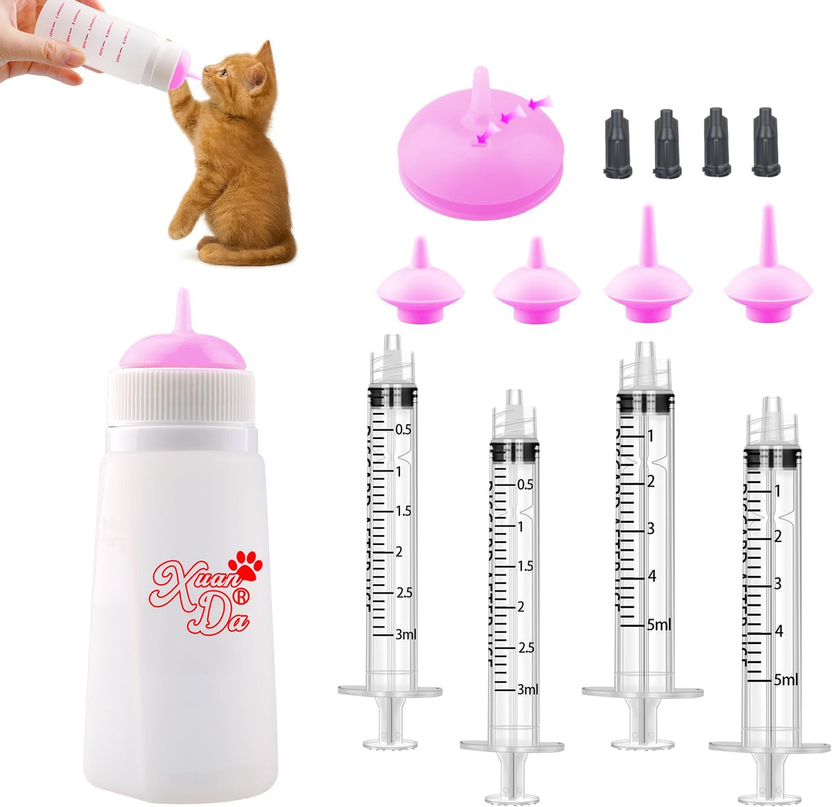 Kitten Bottle Feeding kit with Feeding Nipple and Syringe, Soft Silicone Nursing Pet Feeding Bottle, Ventilation Valve Resistant Tearing for Small Puppies, Kittens, Rabbit (M Nipple-Yellow) - Image 10