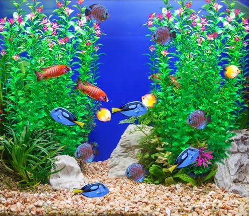 Bolyee premium artificial aquarium plants sixteen branch lush green foliage view.