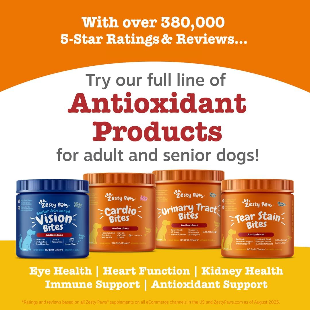 Authentic USA imported Zesty Paws advanced heart health chews for senior dogs