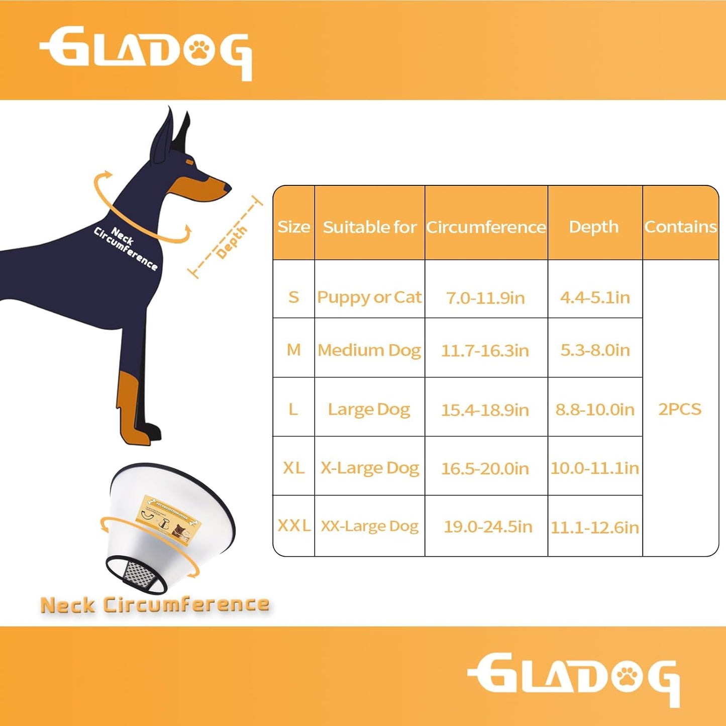 Gladog plastic E-collar for dogs after surgery with hook and loop closure.