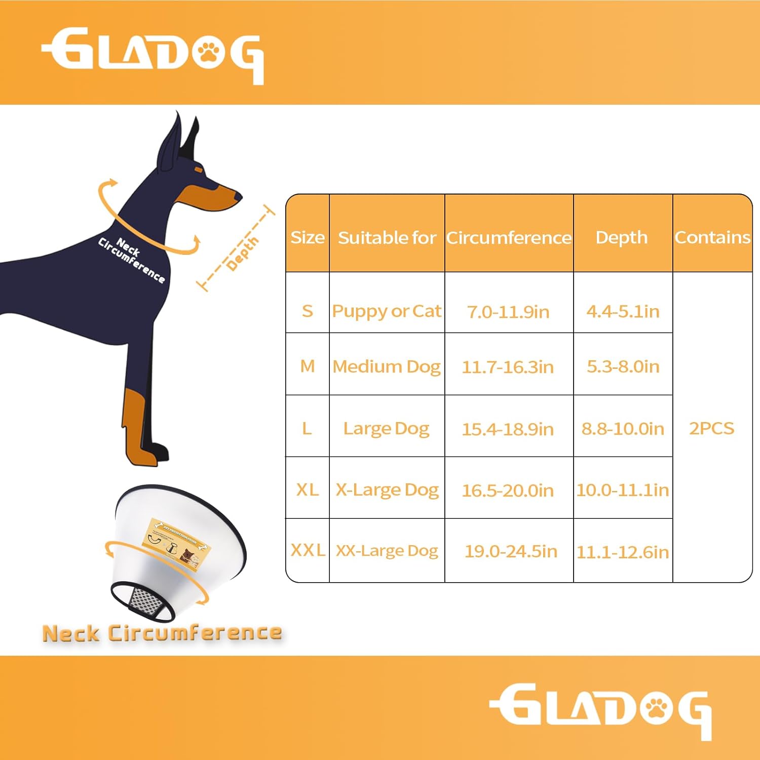 Gladog plastic E-collar for dogs after surgery with hook and loop closure.