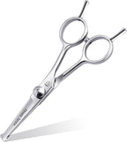 Trixie curved grooming scissors trimming a fluffy cat's facial fur.