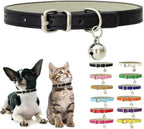 Close up of silver bell on pink leather pet collar