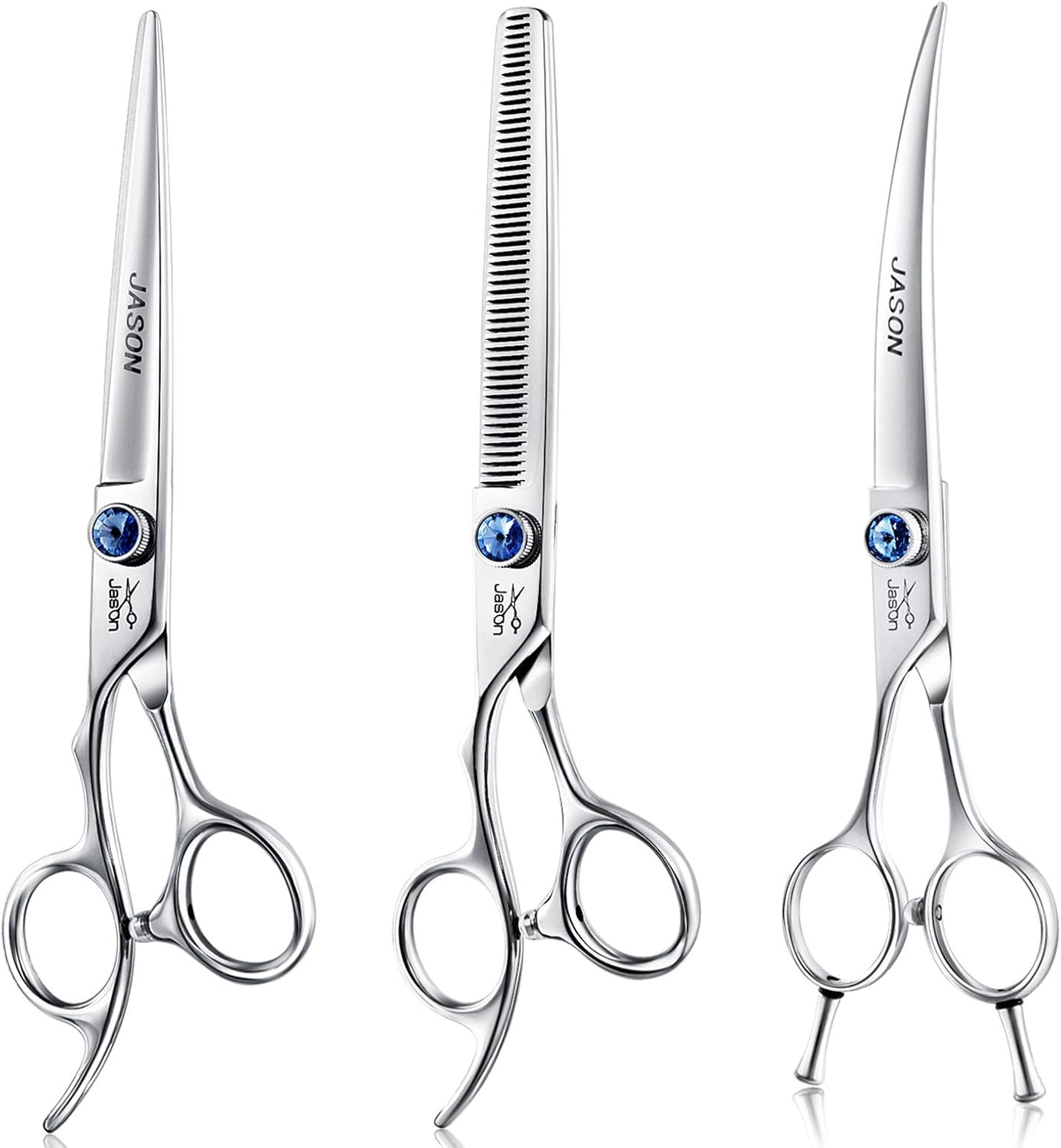 JASON Left Handed 7" 50 Teeth Blending Dog Grooming Scissor, Ergonomic Cats Grooming Thinning Shears Pets Trimming Kit with Offset Handle and a Jewelled Screw, Sharp, Comfortable Blender Christmas - Image 12