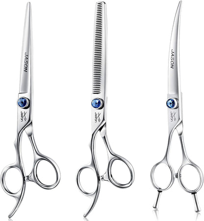 JASON Left Handed 7" 50 Teeth Blending Dog Grooming Scissor, Ergonomic Cats Grooming Thinning Shears Pets Trimming Kit with Offset Handle and a Jewelled Screw, Sharp, Comfortable Blender Christmas - Image 12
