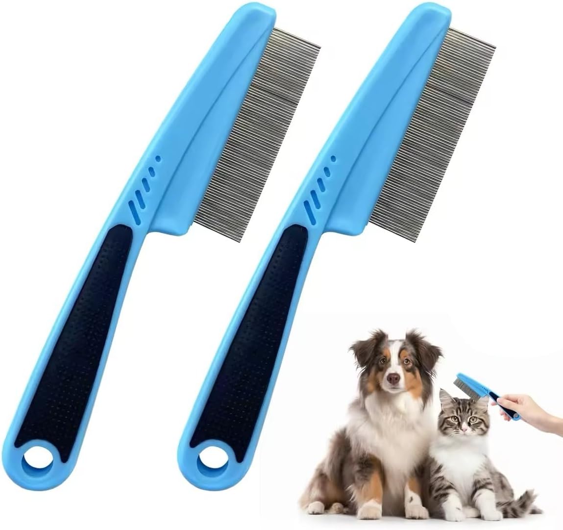 2Pcs Flea Comb for Dogs Cats, Upgrade Multifunctional Pet Comb Pet Hair Removal Flea Comb, Fine Tooth Stainless Cleaning Massage Brush for Dog Cat (Red) - Image 9