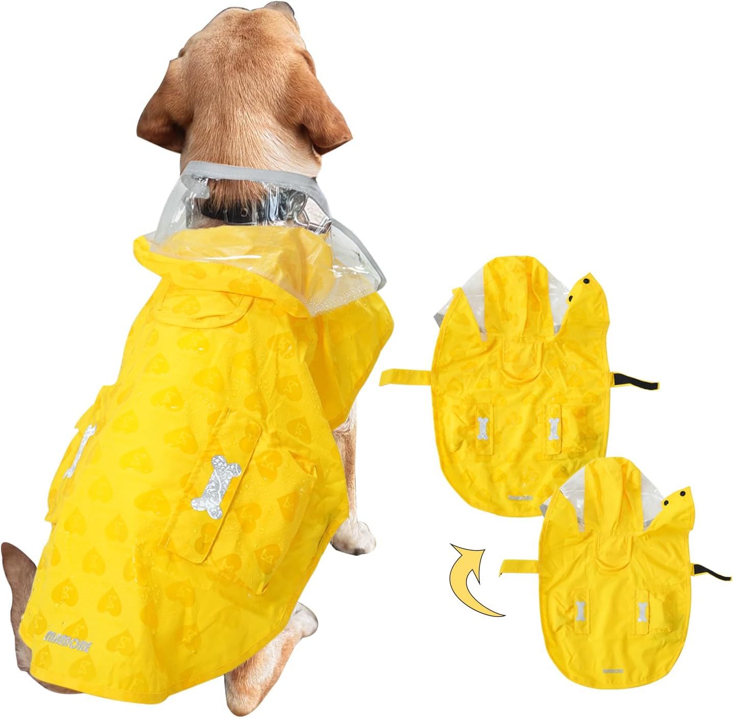 Waterproof Dog Raincoat, Adjustable Reflective Lightweight Pet Rain Clothes with Poncho Hood (Large, Yellow) - Image 15