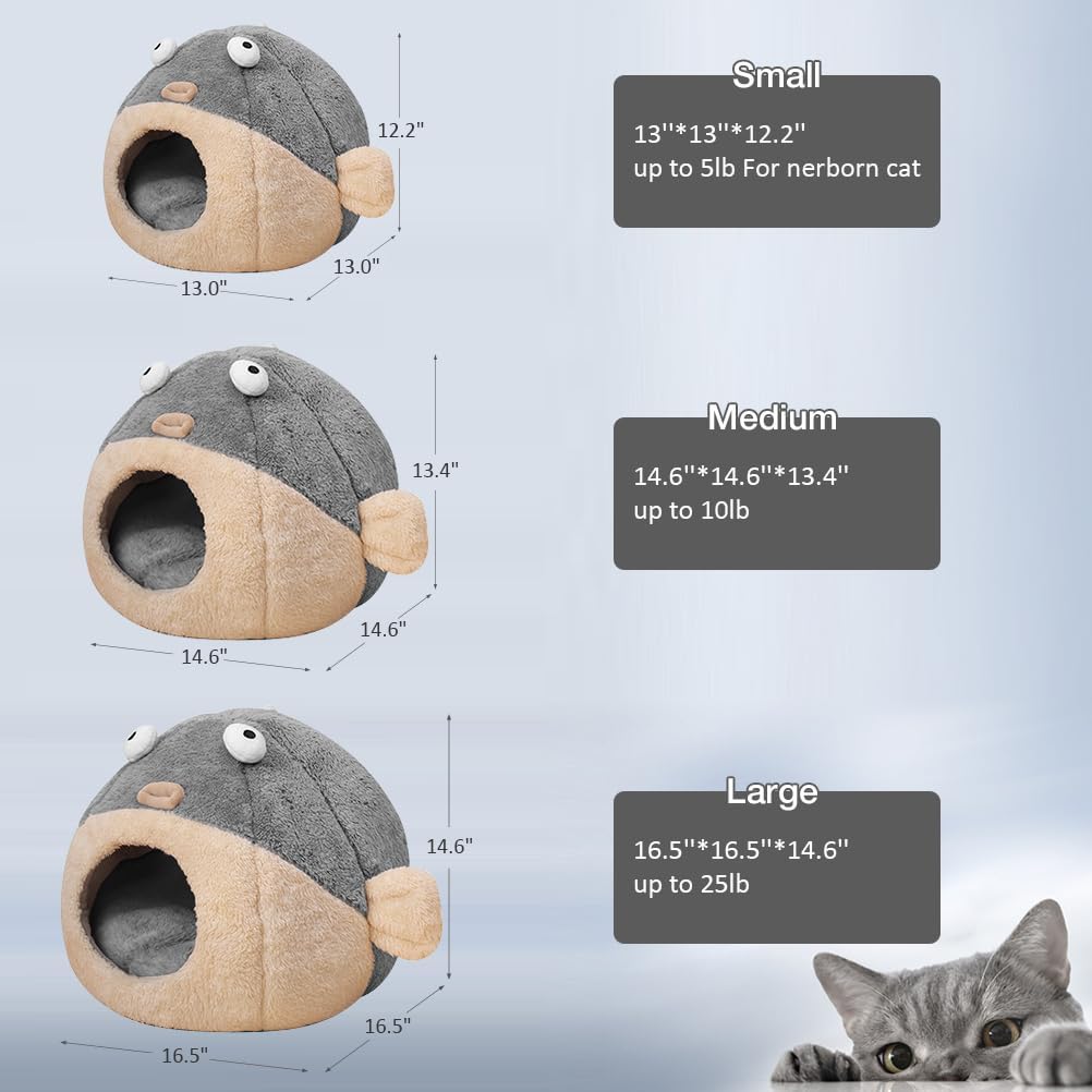 Side angle view of Lcybem grey plush cat cave