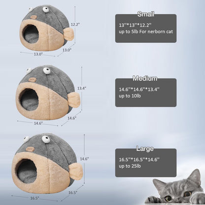 Side angle view of Lcybem grey plush cat cave