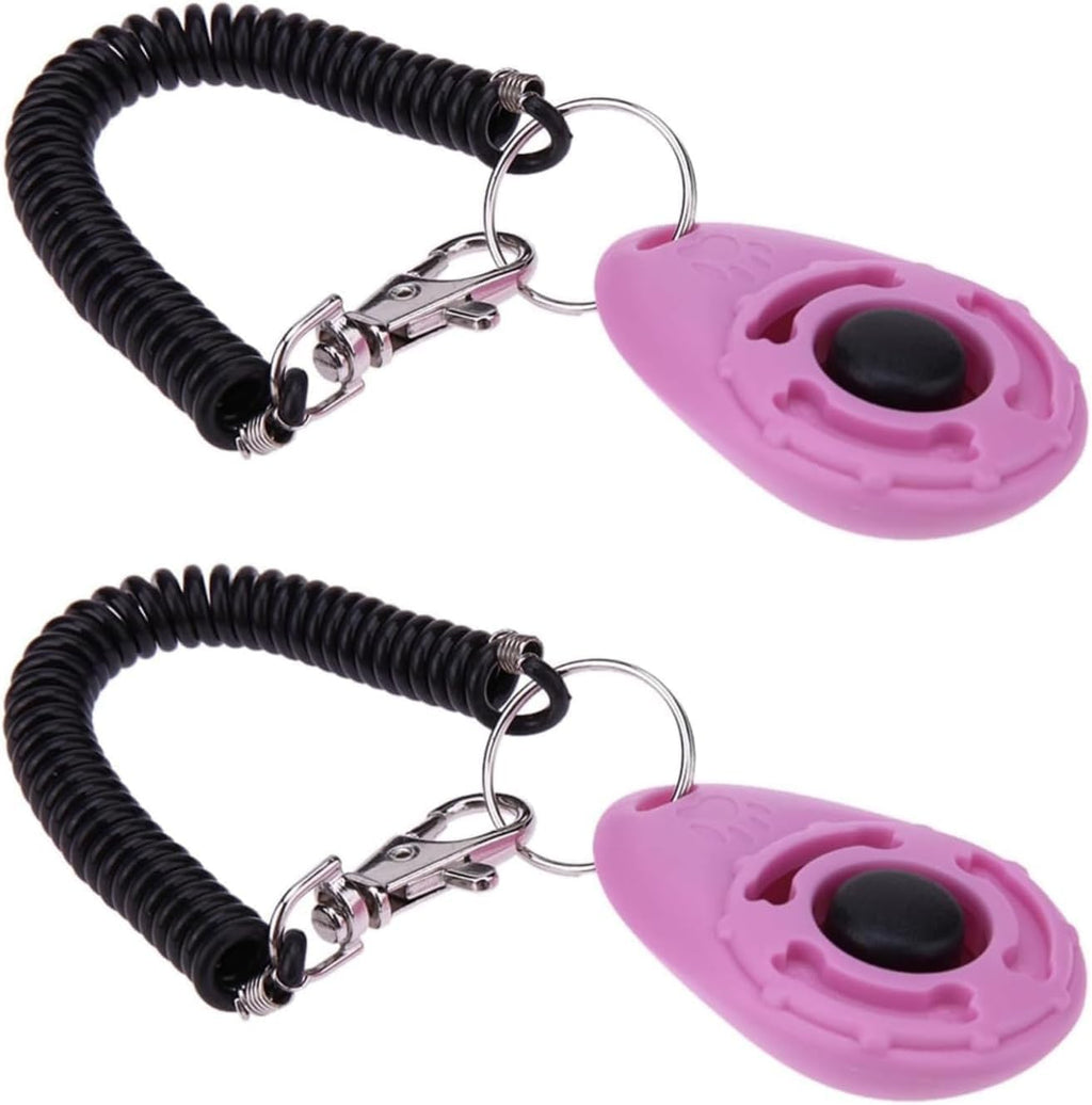 Senyango pink dog training clicker front view showing teardrop shape and black button
