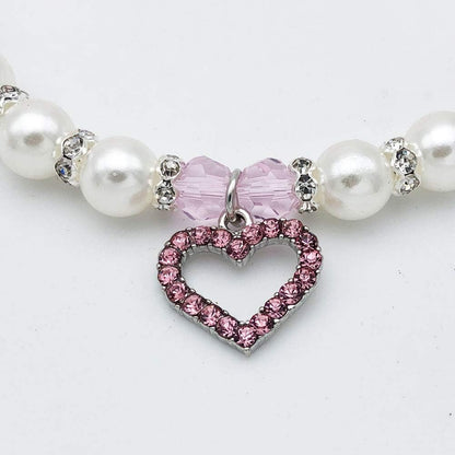Close up of Petfavorites rhinestone and faux pearl pet collar
