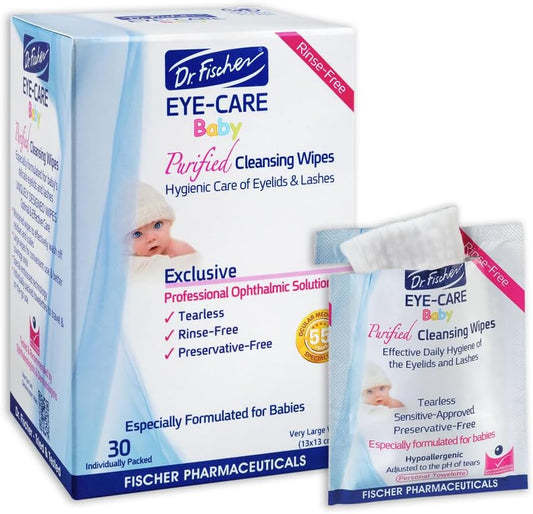 Dr. Fischer Eye-Care Baby Purified Cleansing Wipes front packaging view for infant eye hygiene