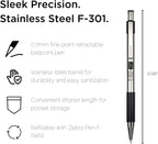 Close up of the retractable 0.7mm fine point tip on the Zebra F-301 pen